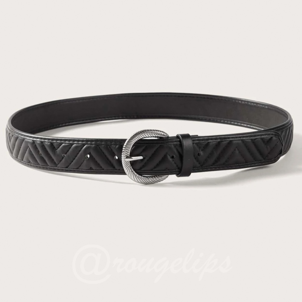 Chevron Quilted Black PU Leather Belt - Picture 4 of 6
